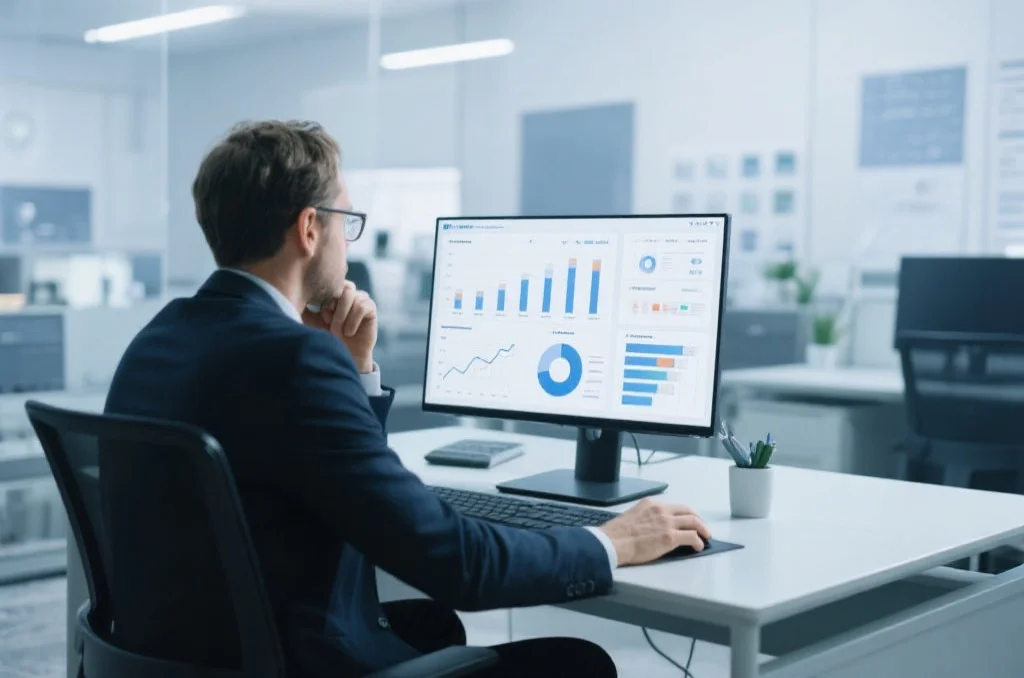 专业人士正在分析数据报表并制定策略